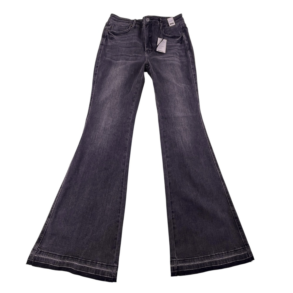Judy Blue Grey Flare Bootcut jeans Mid Rise Raw Hem Grey Black Size 15/32